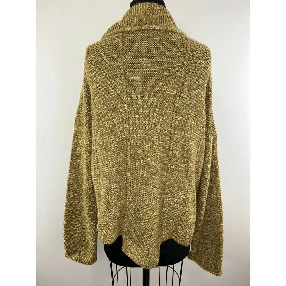 ARTIFACTS Hecho a Mano Pima Cotton Baby Alpaca Wool Yellow Knit Cardigan OS Peru